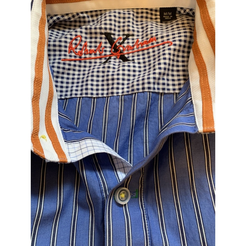 Robert Graham X Collection Mens Medium Blue Stripe Button Down Long Sleeve Shirt - Picture 5 of 15